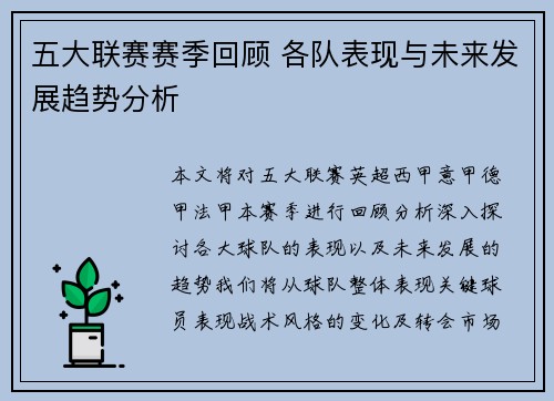 五大联赛赛季回顾 各队表现与未来发展趋势分析